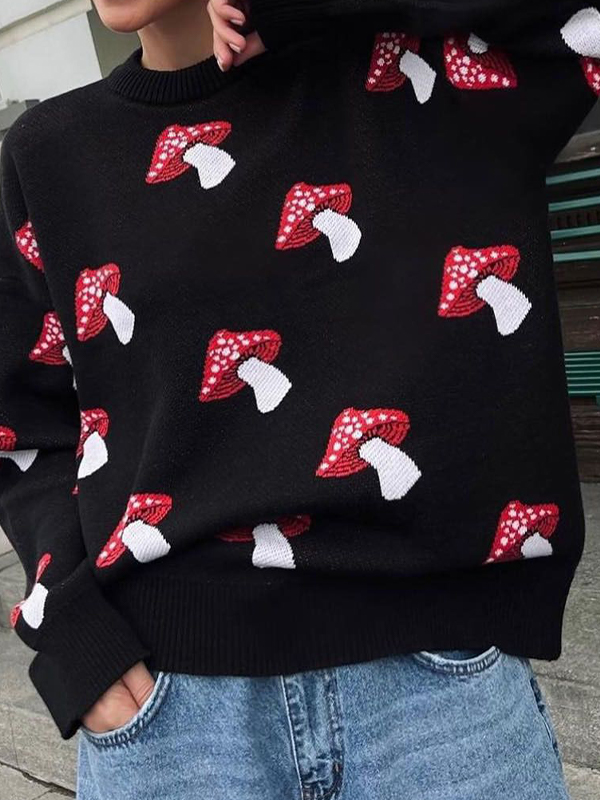 Übergroße Pullover mit Pilzmuster