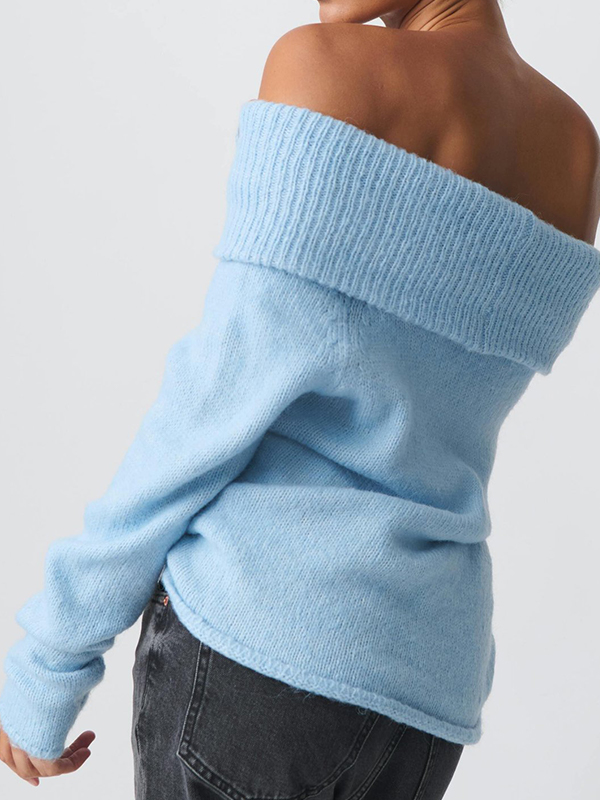 Einfarbige, schulterfreie, übergroße Pullover