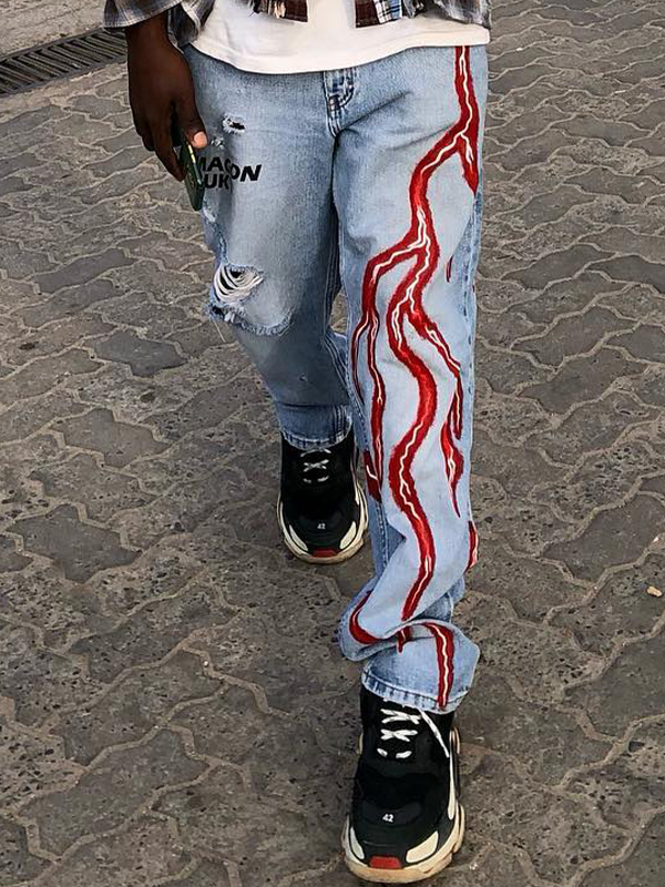 Lockere Jeans für Herren mit Blitz-Print