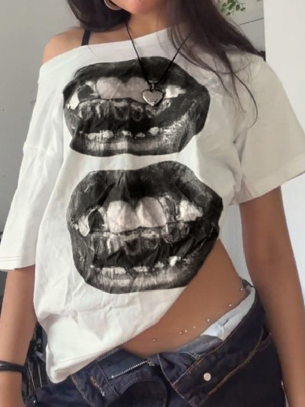 Oversize-T-Shirt mit kurzen Ärmeln und Lippen-Print