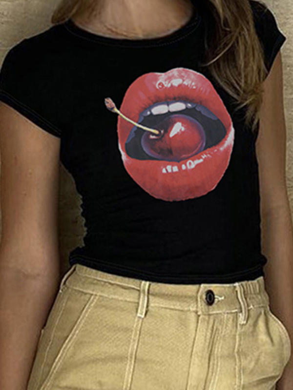 Kurzärmliges T-Shirt mit „Cherry Lips“-Print