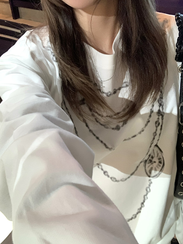 Chain Print Oversized Long Sleeve Tee