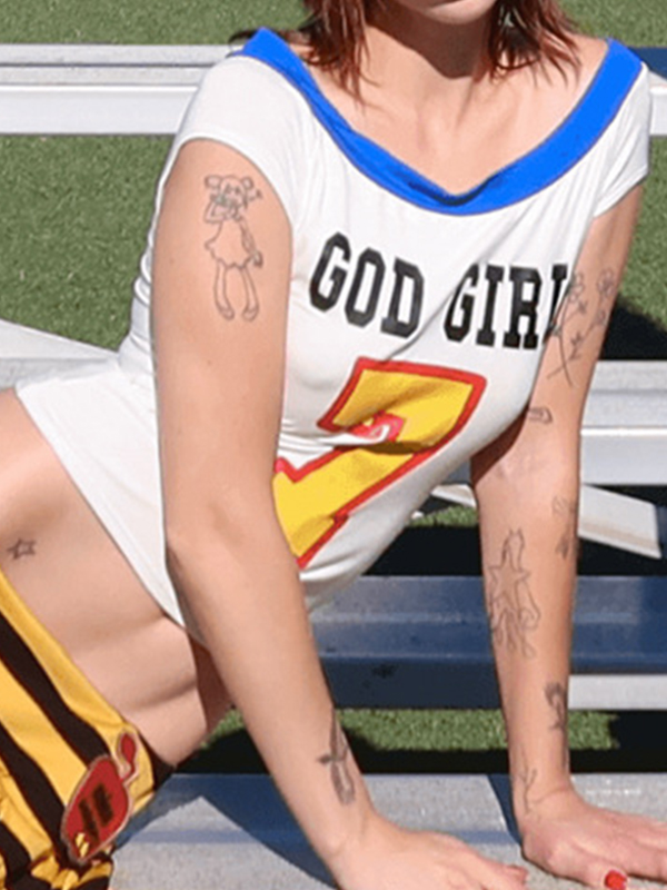 One-Shoulder-T-Shirt mit digitalem Druck und kurzen Ärmeln