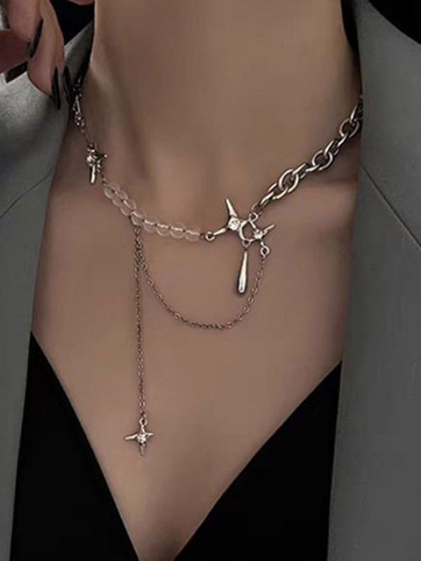 1 Stück Halskette mit Tropfenform und Stern-Stickerei