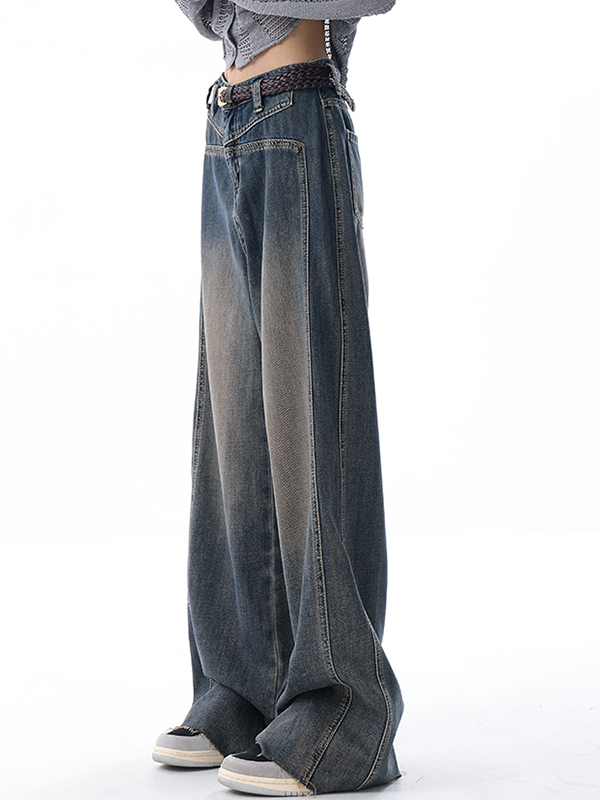 Verwaschene Jeans mit weitem Bein und Raw Edge-Details