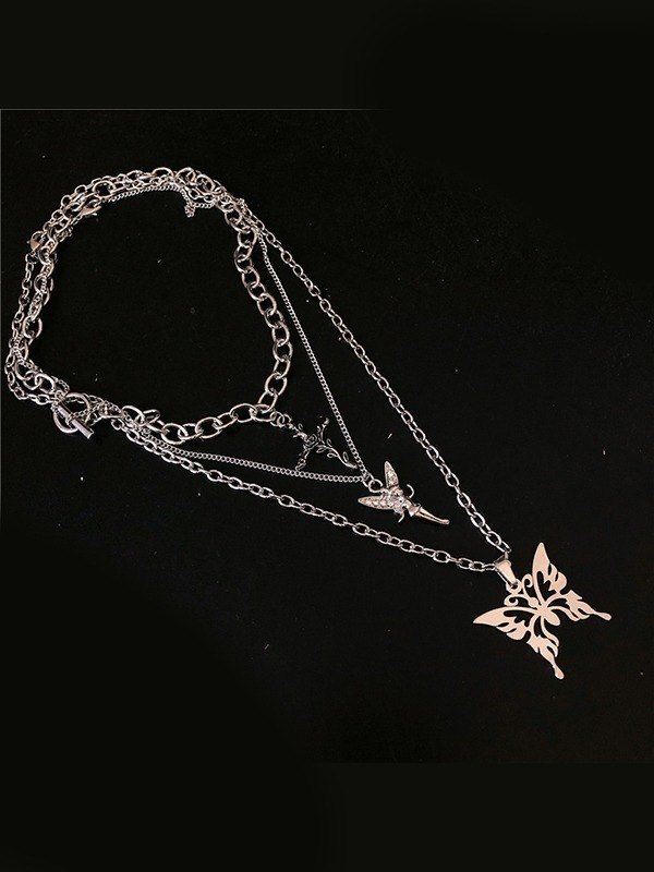 3-teiliges Blumen-Fee-Schmetterlings-Charme-Halsketten-Set