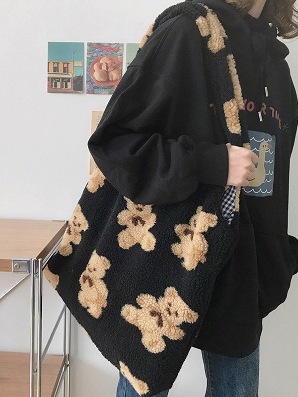 Bären-Muster-Fleece-Umhängetasche