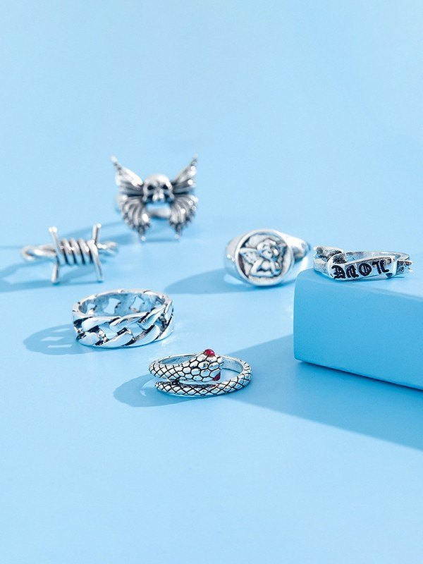 6-teiliges Vintage-Punk-Ring-Set für Herren