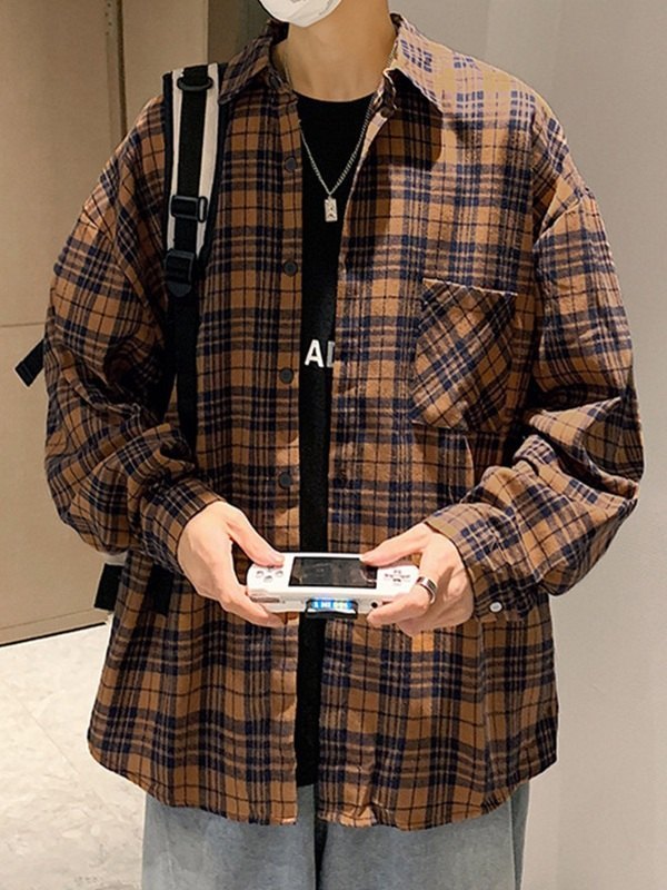 Karierte Langarm-Button-Down-Hemden für Herren