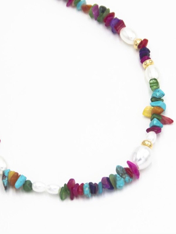 Boho bunte Stein Perlen Faux Perlenkette
