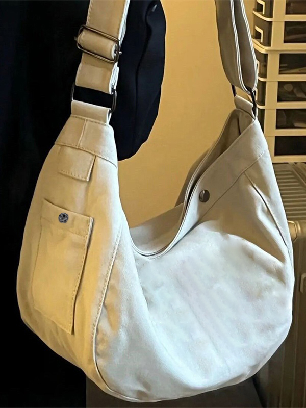 Bestickte große Umhängetasche aus Segeltuch