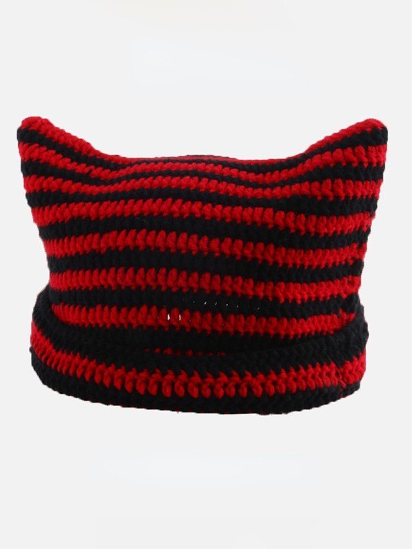 Ear Design Kontrast gestreifte Beanie-Mütze