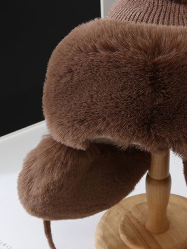 Warm gestrickte Fuzzy Trappermütze