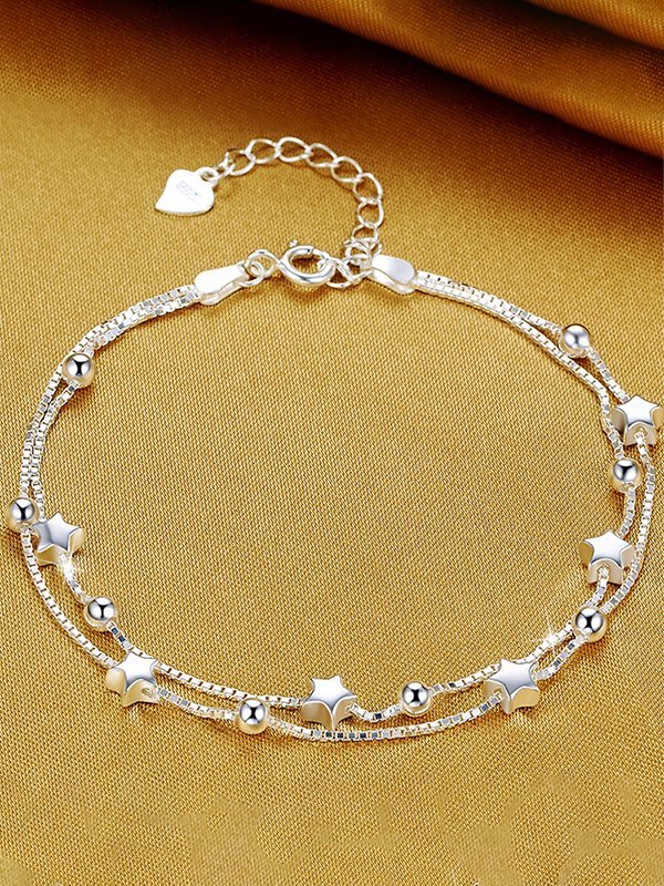 Doppellagiges silbernes Sternarmband