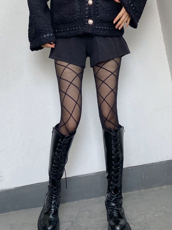 Transparente Strumpfhose mit geometrischem Muster