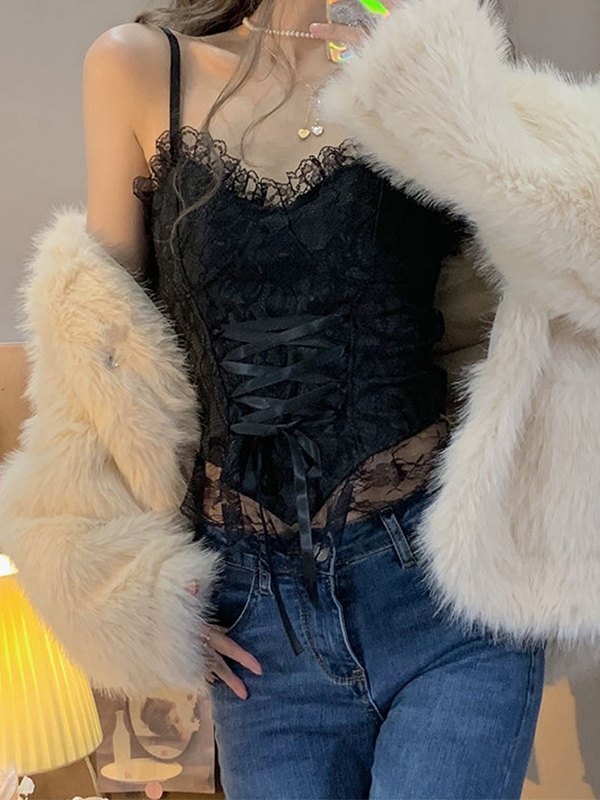 Spitzen-Korsett-Oberteil zum Binden vorne