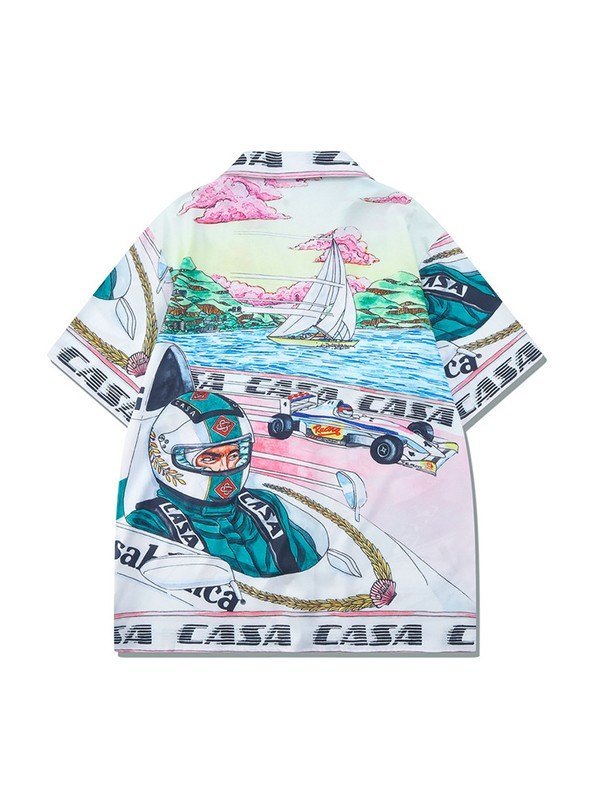 Kurzärmliges Button-Down-Hemd mit Vintage-Print für Herren