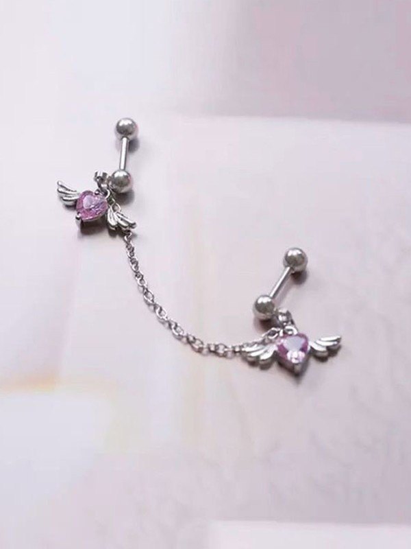 Geflügelte Herz Charm Kette Ohrringe