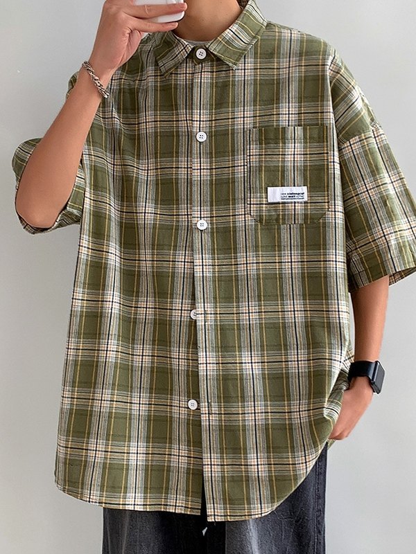 Kurzärmliges, kariertes Hemd mit Taschen für Herren