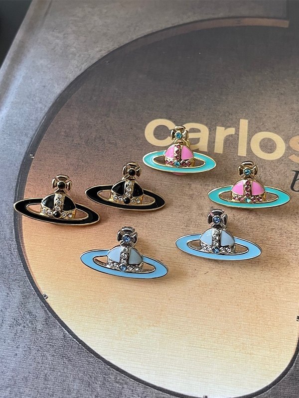 Emaille Strass Saturn Charm Ohrringe