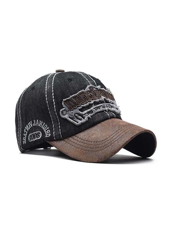 Mit Buchstaben bestickte Distressed-Denim-Baseballkappe