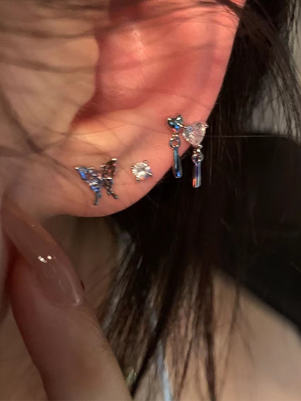 6 Stück glänzende Schmetterlings-Herz-Diamant-Ohrstecker