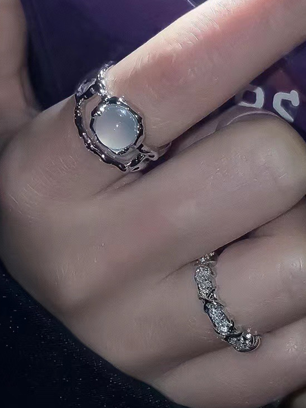 2 Stück Fairycore Mondstein-Diamant-Manschettenring