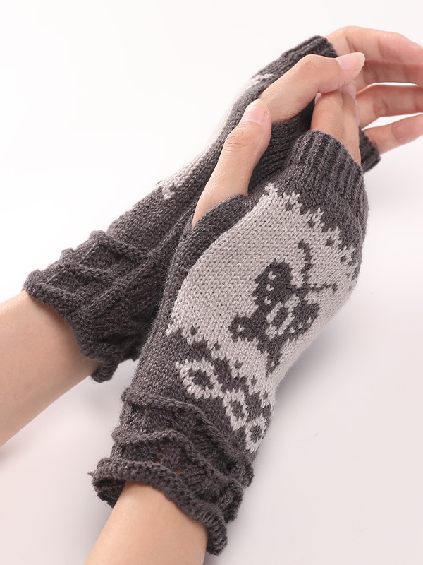 Fingerlose Handschuhe aus Jacquard-Strick mit Schmetterlingsmotiv