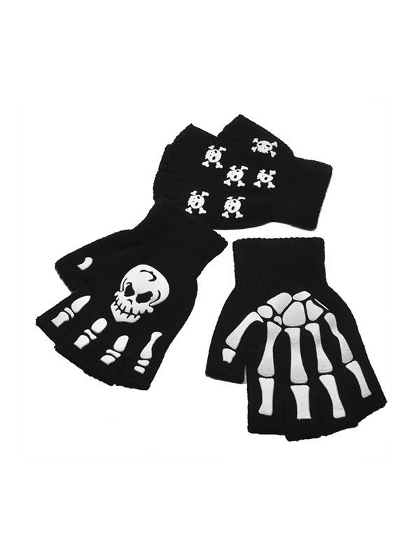 Halbfinger-Handschuhe mit leuchtendem Totenkopf-Print für Halloween