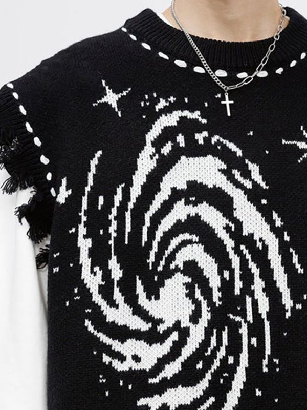 Herren-Street-Strickpullover mit Spinnennetz-Jacquardmuster, ärmellos