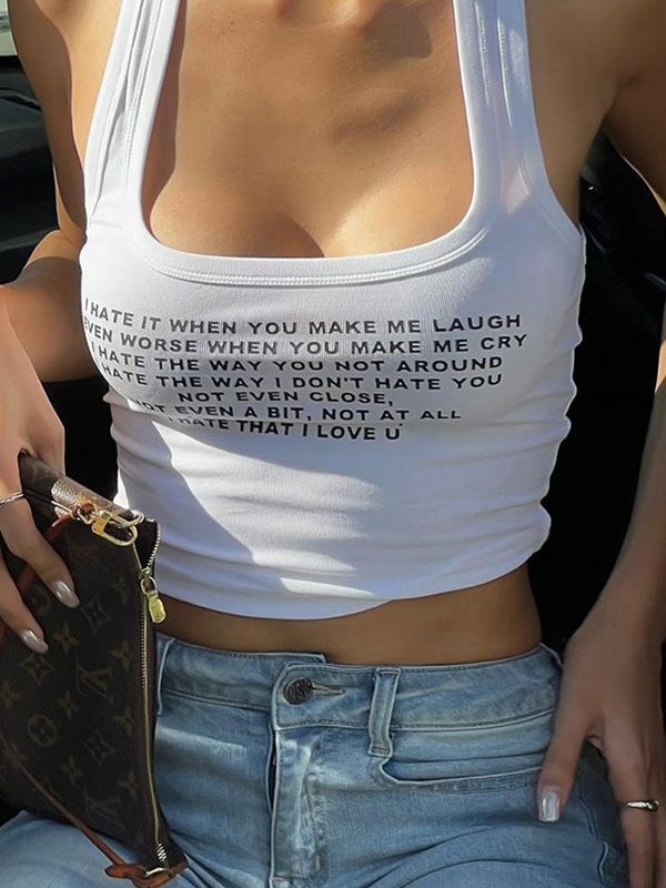 Kurzes Tanktop mit schmaler Passform und Buchstabenmuster Navel Bare