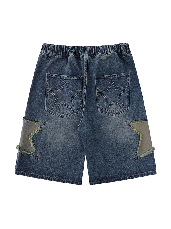 Lockere Jeansshorts mit Vintage-Stern-Patch für Herren